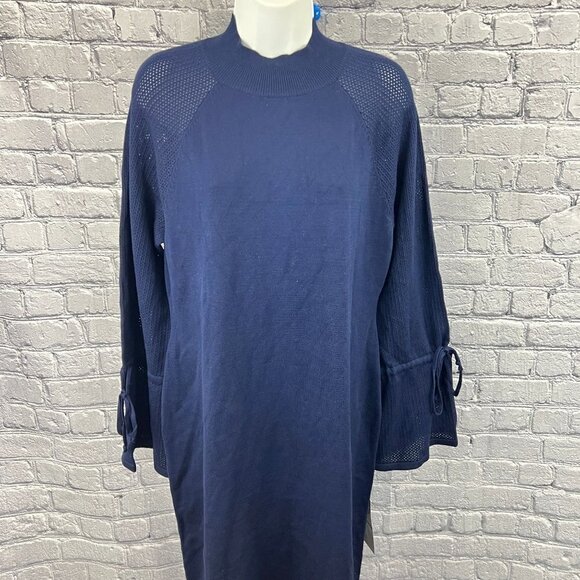 Nina Leonard Mock Neck Solid  Blue Sweater Dress Size XL - Picture 2 of 9